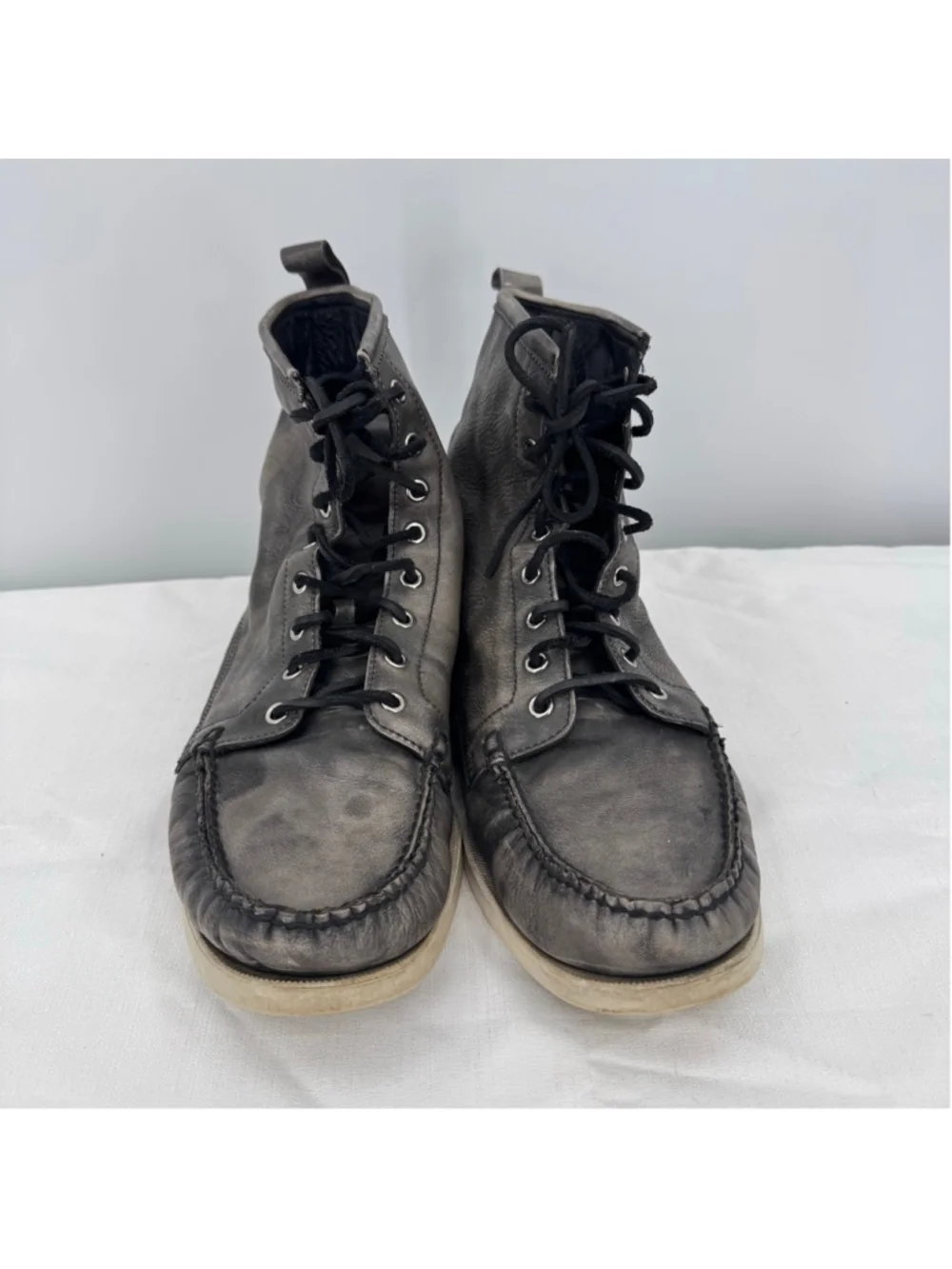 Sebago Docksides Men's Leather High Top Sneakers Distressed Gray Lace Up Size 12